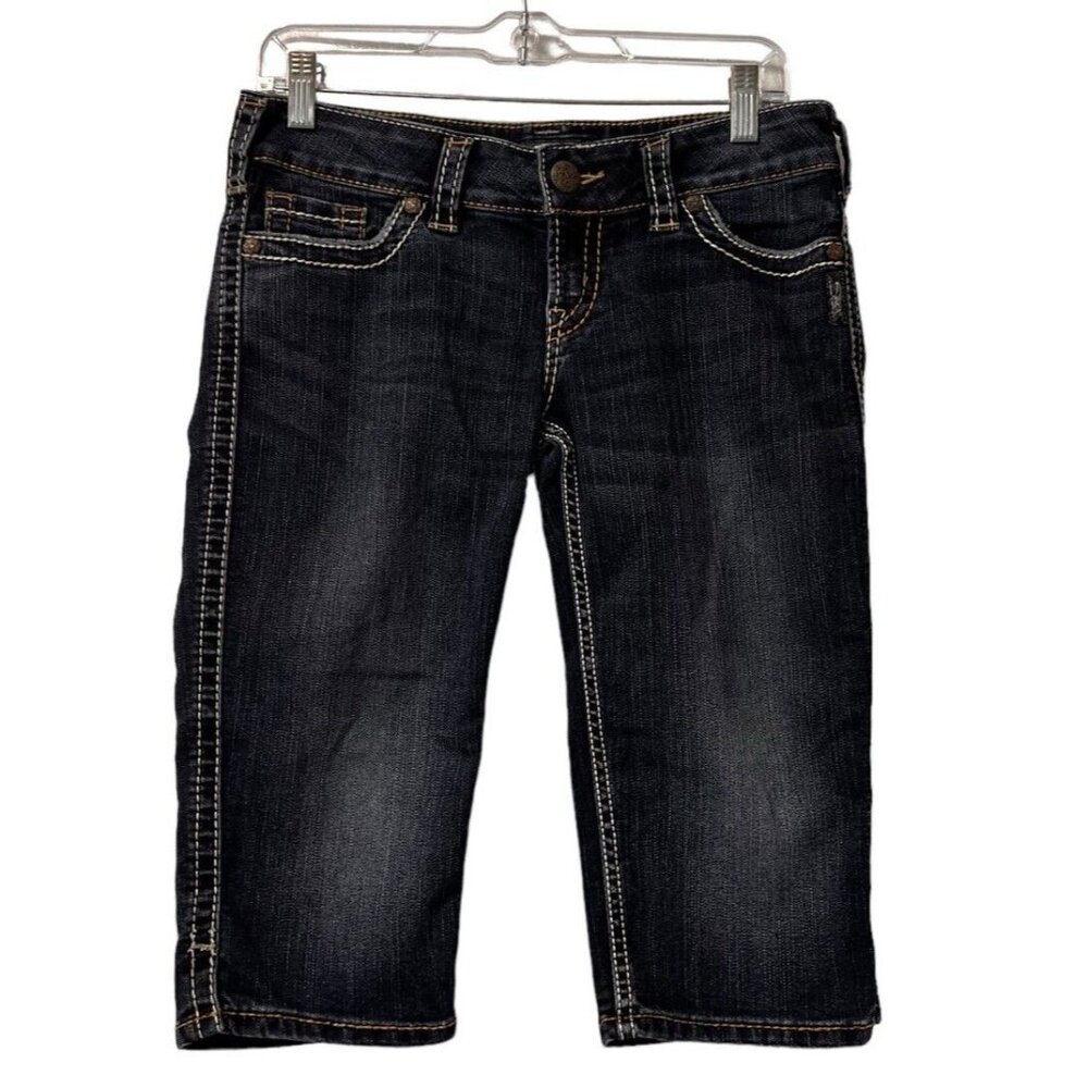 Silver Jeans Women W29 Blue Cropped Capri‎ Mckenzie Crop Thick Stitch Western